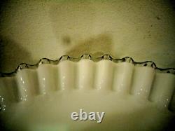Vintage Fenton Silver Crest White Milk Glass Pedestal Ruffled Edge Cake Plate