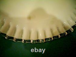 Vintage Fenton Silver Crest White Milk Glass Pedestal Ruffled Edge Cake Plate