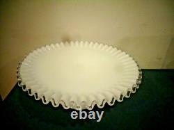 Vintage Fenton Silver Crest White Milk Glass Pedestal Ruffled Edge Cake Plate