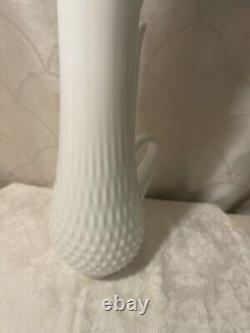 Vintage Fenton Swung Milk Glass Stretch Hobnail Pitcher Vase 21