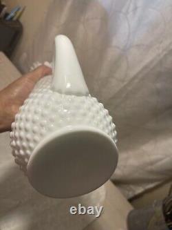 Vintage Fenton Swung Milk Glass Stretch Hobnail Pitcher Vase 21