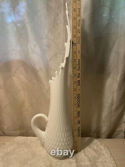 Vintage Fenton Swung Milk Glass Stretch Hobnail Pitcher Vase 21