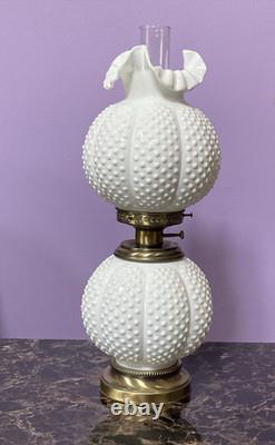 Vintage Fenton White Hobnail Milk Glass Gone with the Wind Hurricane Works EUC Vintage Fenton White Hobnail Milk Glass Gone with the Wind Hurricane Works EUC