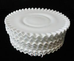 Vintage Fenton White Hobnail Milk Glass Ruffled Edge 8 1/2 Plates Set of 7