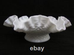 Vintage Fenton White Milk Glass 3-Horn Hobnail Epergne Ruffled Center Piece Larg
