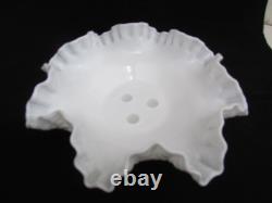 Vintage Fenton White Milk Glass 3-Horn Hobnail Epergne Ruffled Center Piece Larg