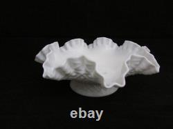 Vintage Fenton White Milk Glass 3-Horn Hobnail Epergne Ruffled Center Piece Larg