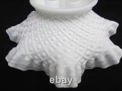 Vintage Fenton White Milk Glass 3-Horn Hobnail Epergne Ruffled Center Piece Larg