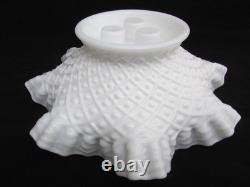 Vintage Fenton White Milk Glass 3-Horn Hobnail Epergne Ruffled Center Piece Larg