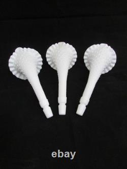 Vintage Fenton White Milk Glass 3-Horn Hobnail Epergne Ruffled Center Piece Larg