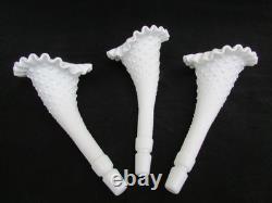 Vintage Fenton White Milk Glass 3-Horn Hobnail Epergne Ruffled Center Piece Larg