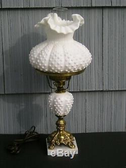 Vintage Fenton White Milk Glass Hobnail 3807 21 inch Student Lamp Lovely 1960s