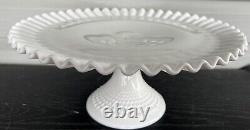 Vintage Fenton White Milk Glass Hobnail Cake Stand Plate Ruffled