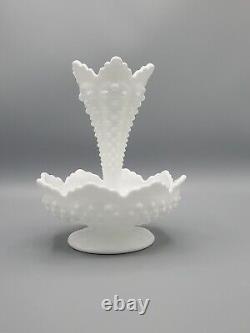 Vintage Fenton White Milk Glass Hobnail Epergne With One Horn