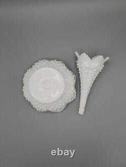 Vintage Fenton White Milk Glass Hobnail Epergne With One Horn