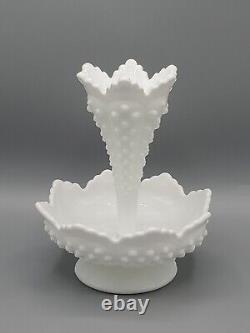 Vintage Fenton White Milk Glass Hobnail Epergne With One Horn