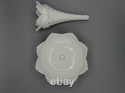 Vintage Fenton White Milk Glass Hobnail Epergne With One Horn