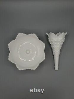 Vintage Fenton White Milk Glass Hobnail Epergne With One Horn