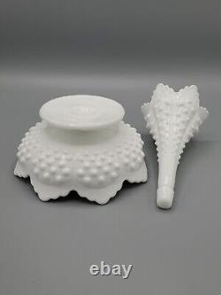 Vintage Fenton White Milk Glass Hobnail Epergne With One Horn