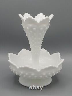 Vintage Fenton White Milk Glass Hobnail Epergne With One Horn