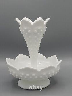 Vintage Fenton White Milk Glass Hobnail Epergne With One Horn