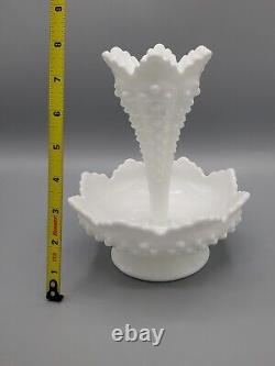 Vintage Fenton White Milk Glass Hobnail Epergne With One Horn