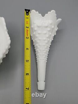 Vintage Fenton White Milk Glass Hobnail Epergne With One Horn