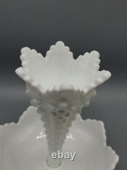 Vintage Fenton White Milk Glass Hobnail Epergne With One Horn