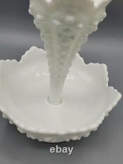 Vintage Fenton White Milk Glass Hobnail Epergne With One Horn