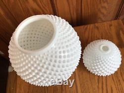 Vintage Fenton White Milk Glass Hobnail Lamp Shade And Font