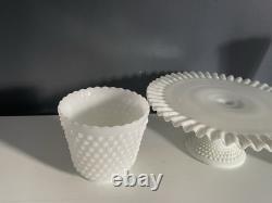 Vintage Fenton White Milk Glass Hobnail Set of 9 Cake Stand Vase Goblets Pitcher