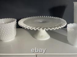 Vintage Fenton White Milk Glass Hobnail Set of 9 Cake Stand Vase Goblets Pitcher