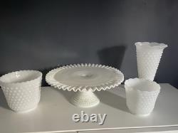 Vintage Fenton White Milk Glass Hobnail Set of 9 Cake Stand Vase Goblets Pitcher Vintage Fenton White Milk Glass Hobnail Set of 9 Cake Stand Vase Goblets Pitcher