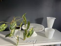 Vintage Fenton White Milk Glass Hobnail Set of 9 Cake Stand Vase Goblets Pitcher