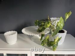 Vintage Fenton White Milk Glass Hobnail Set of 9 Cake Stand Vase Goblets Pitcher