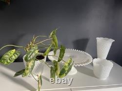 Vintage Fenton White Milk Glass Hobnail Set of 9 Cake Stand Vase Goblets Pitcher