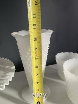 Vintage Fenton White Milk Glass Hobnail Set of 9 Cake Stand Vase Goblets Pitcher
