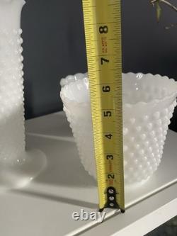 Vintage Fenton White Milk Glass Hobnail Set of 9 Cake Stand Vase Goblets Pitcher