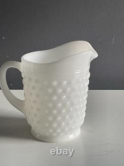 Vintage Fenton White Milk Glass Hobnail Set of 9 Cake Stand Vase Goblets Pitcher