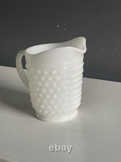 Vintage Fenton White Milk Glass Hobnail Set of 9 Cake Stand Vase Goblets Pitcher