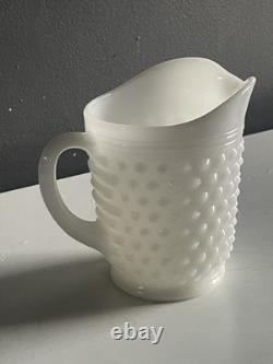 Vintage Fenton White Milk Glass Hobnail Set of 9 Cake Stand Vase Goblets Pitcher