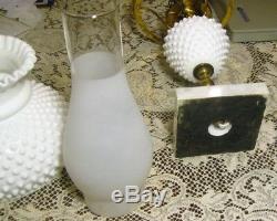Vintage Fenton White Milk Glass Hobnail Student Hurricane Parlor Lamp Light