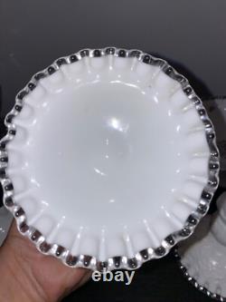 Vintage Fenton White Milk Glass Hobnail Vase-Candle holder-Sugar&Cr lot 7 pieces