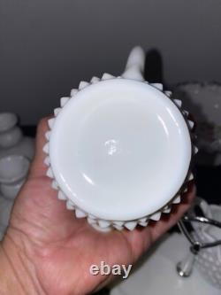 Vintage Fenton White Milk Glass Hobnail Vase-Candle holder-Sugar&Cr lot 7 pieces