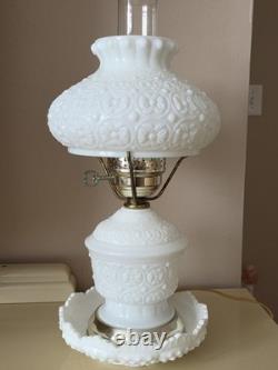 Vintage Fenton White Milk Glass Hurricane Lamp Daisy & Button Gone With The Wind
