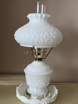 Vintage Fenton White Milk Glass Hurricane Lamp Daisy & Button Gone With The Wind