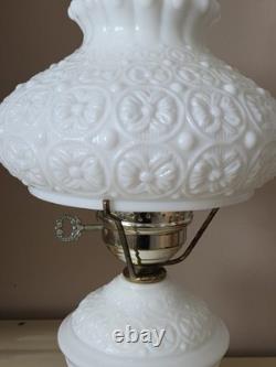 Vintage Fenton White Milk Glass Hurricane Lamp Daisy & Button Gone With The Wind