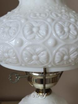 Vintage Fenton White Milk Glass Hurricane Lamp Daisy & Button Gone With The Wind