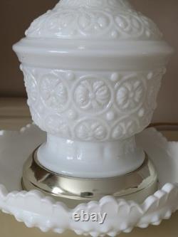 Vintage Fenton White Milk Glass Hurricane Lamp Daisy & Button Gone With The Wind