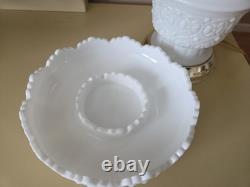 Vintage Fenton White Milk Glass Hurricane Lamp Daisy & Button Gone With The Wind